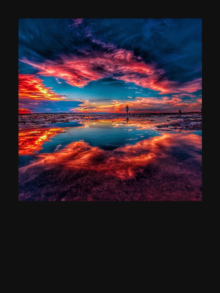 refection of the colorful sky by ocean-wave