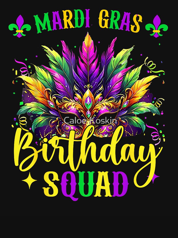 Mardi Gras Birthday Squad Colorful Masquerade Mask Fat Tuesday Party Gear by SuziLope