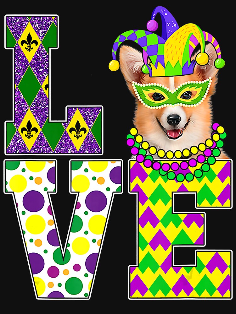 I Love Mardi Gras Corgi Dog Funny Mask Festival by JanetDonohoe