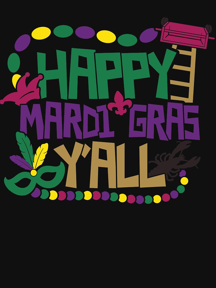 Happy Mardi Gras Y'all Mask and Beads Carnival Costume by Maryna Denysenko