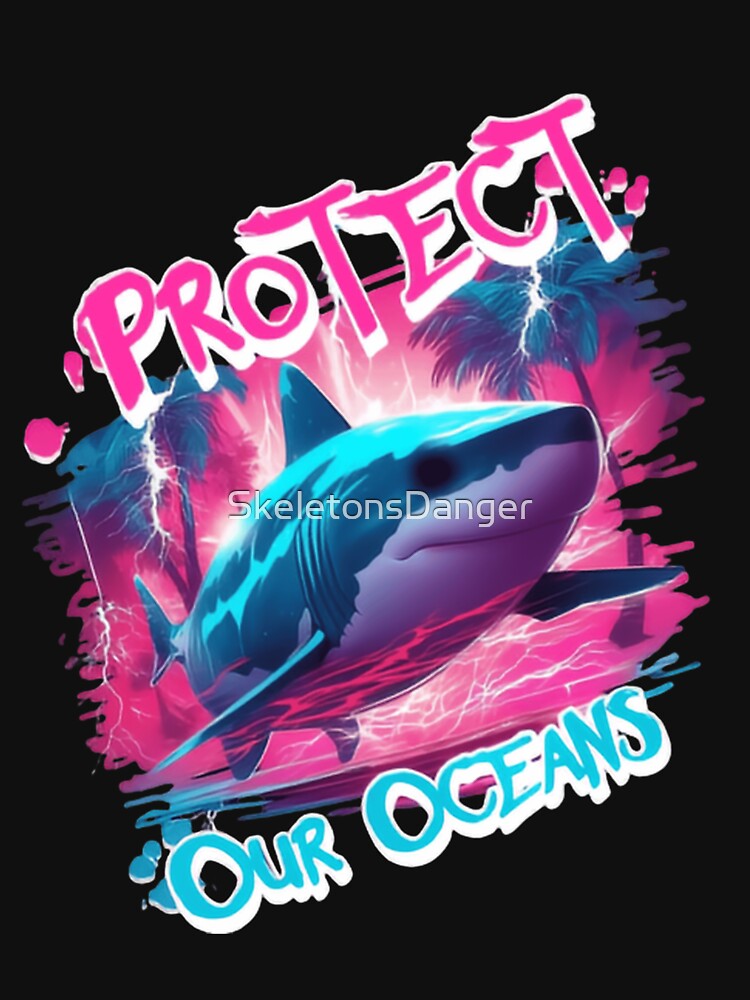 Protect Our Oceans Vibrant Modern Shark Artwork by SkeletonsDanger