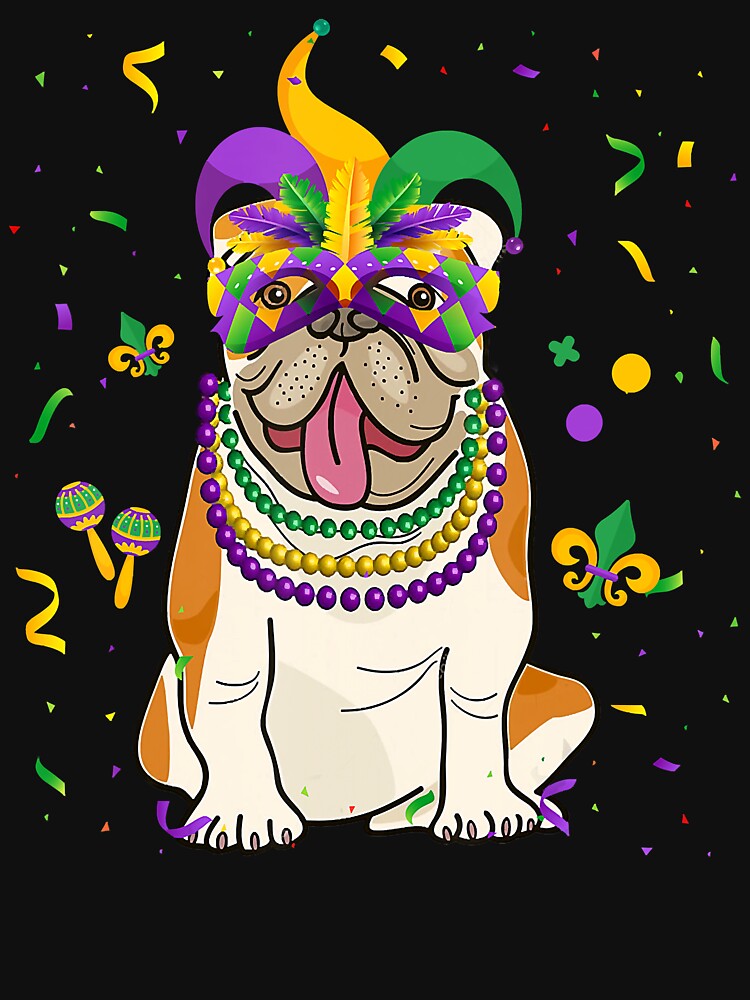 Jester Beads Mask English Bulldog Dog Lover Owner Mardi Gras by DanielDutkosky