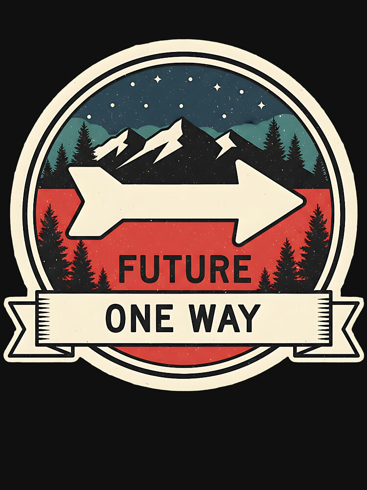 Future One Way Vintage Mountain Badge Art by Silent Watch Threads.