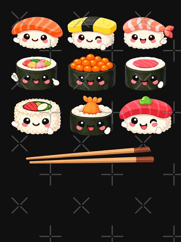 Happy Sushi Kawaii Set – Anime Japanese Food Lover Design by Alexis Art Collection