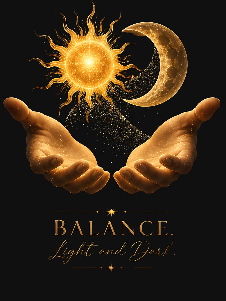 Balance | Sun and Moon in Hands Celestial Spiritual T-Shirt by CalmMandala