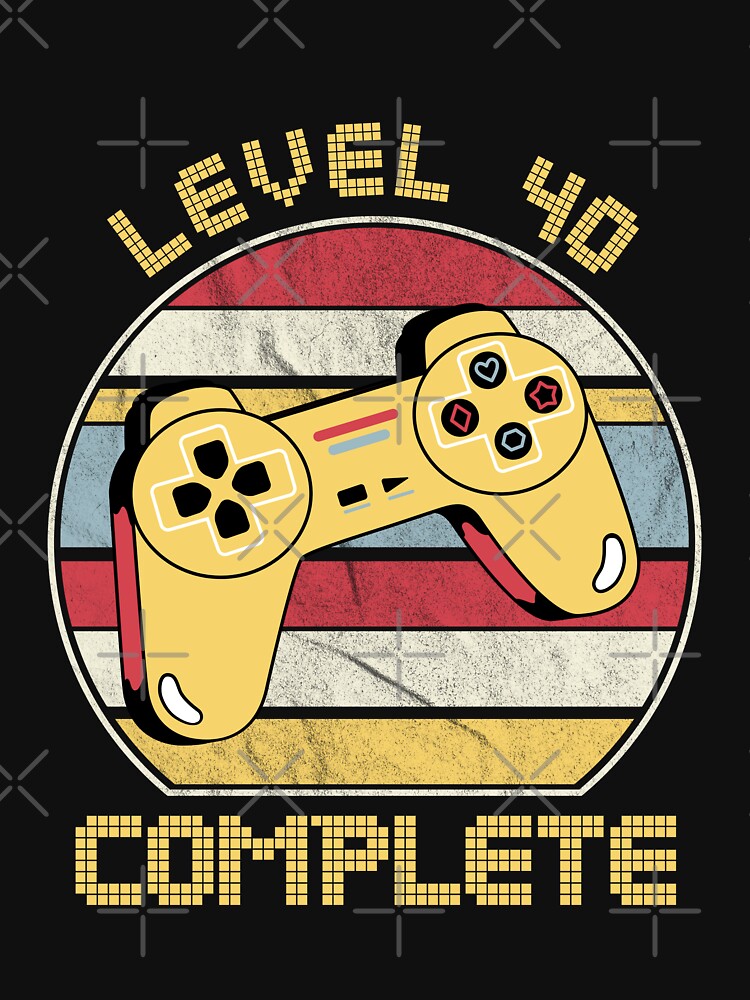 Level 40 complete, video gamers ,40th anniversary, 40th birthday, funny gaming pun,celebration, vintage,70's palette, retro controller, by allycat57