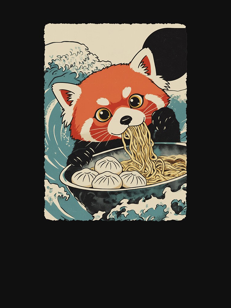 Red Panda Eating Ramen Cute Noodle Lover by JEFDodsonArt