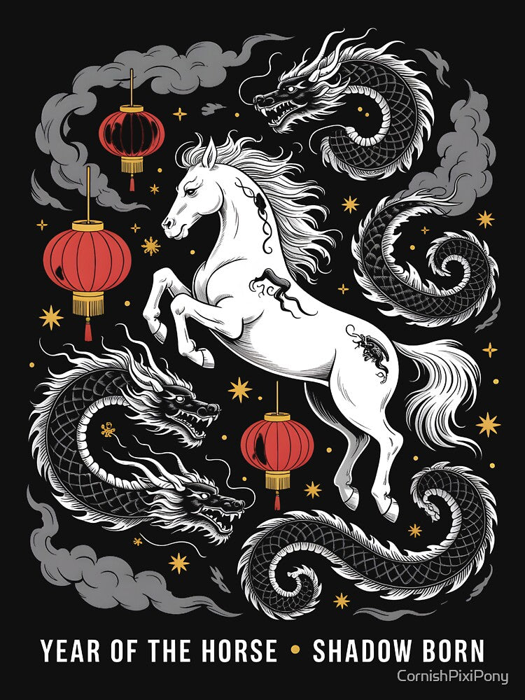 Year of the Horse Shadow Born Dragon Yin Yang Chinese New Year 2026 Lunar by CornishPixiPony
