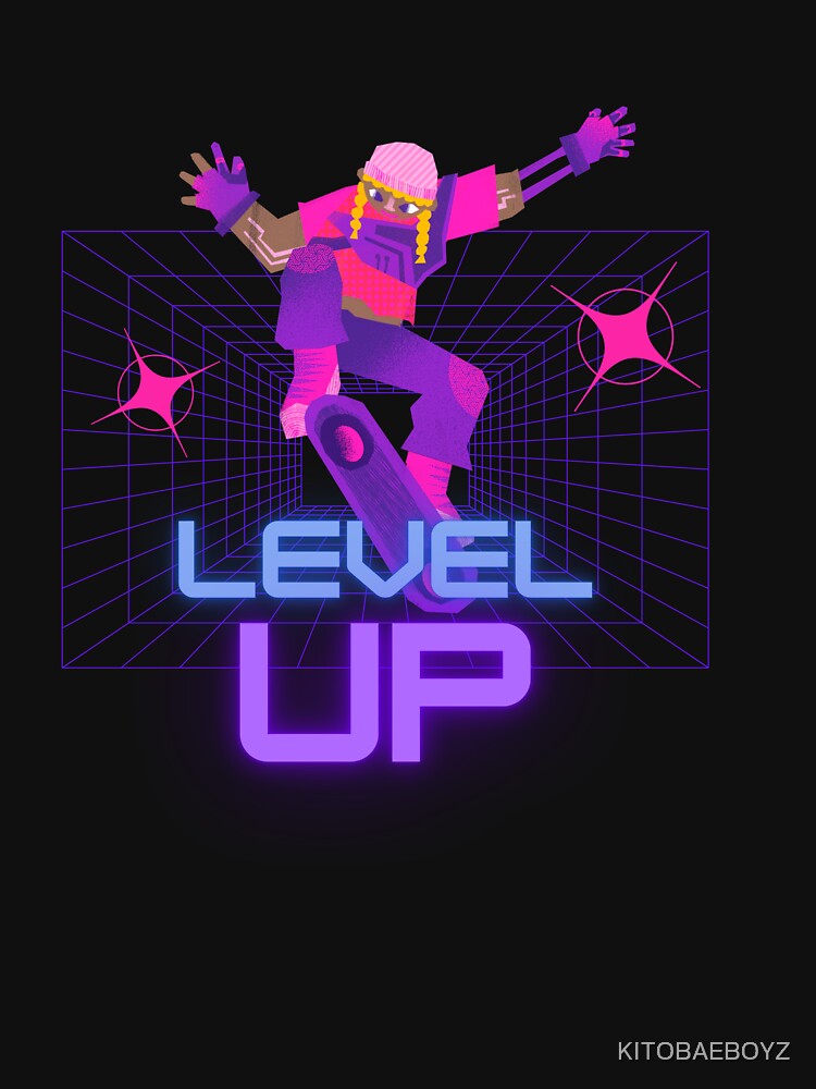Level Up  Cyberpunk Video Game T-Shirt - Classic Fit, Black, Kids Party Gift by KITOBAEBOYZ