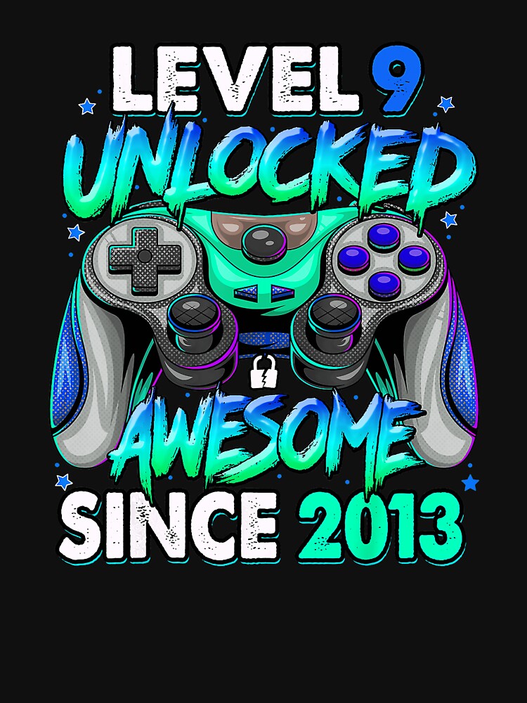 Level 9 Unlocked 9th Birthday Gamer Design Retro Gaming Vibe by FGTV2021