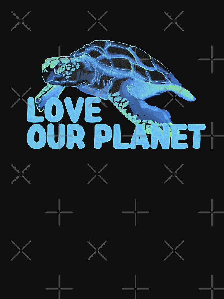 Love Our Planet – Blue Sea Turtle Conservation Art by Dandihara