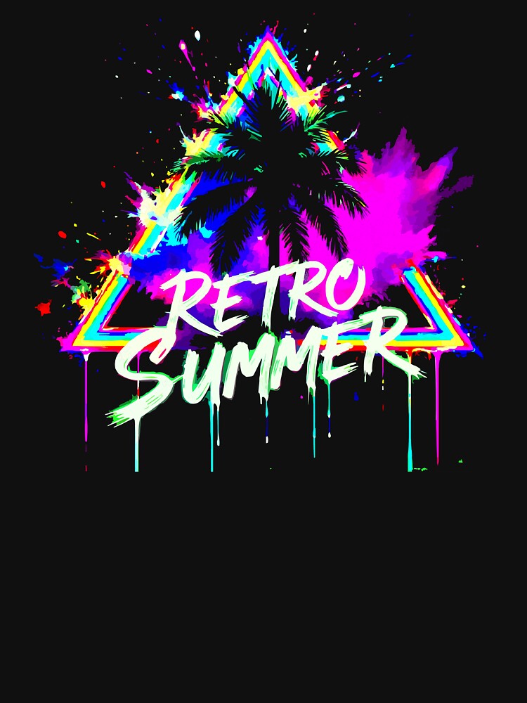 Retro Summer Sunset Shirt – Vintage Neon Palm Trees Beach Graphic Tee by VikArtStudio