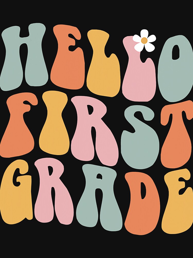 Hello First Grade Teacher Back To School Groovy Retro by tristankorine