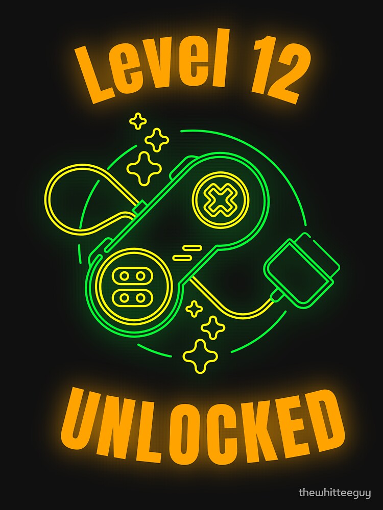Retro Level 12 Unlocked Gamer 12th Birthday by thewhitteeguy