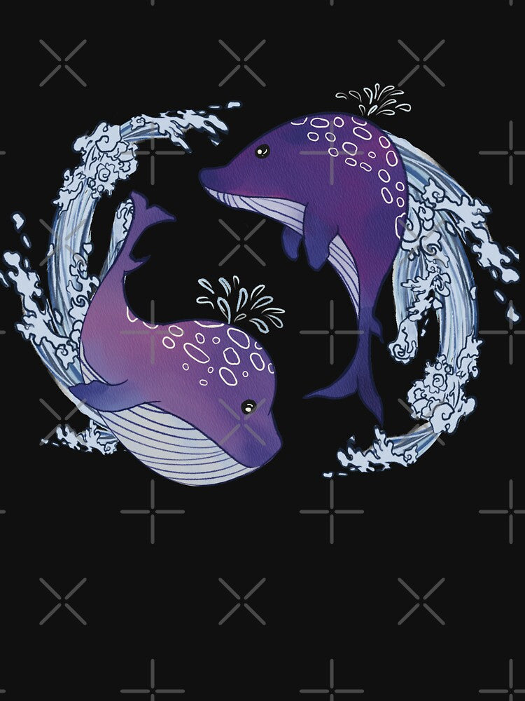 Twin, Cute Whale watercolour, marine life, animal, by VeloonaP