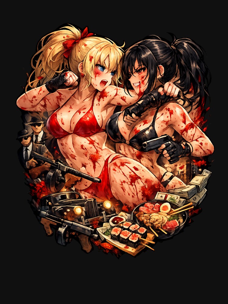 Anime Fighting Girls Mafia Aesthetic Bloody Battle Japanese Street Food Art by HIGHSQUARE