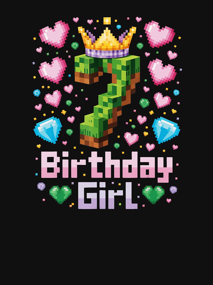 7 Birthday Girl Pixel Crown Cute Gaming Party by FGTV2021