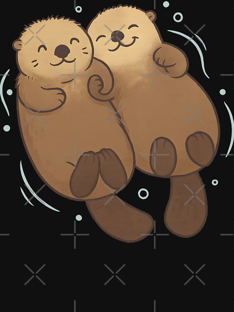 Adorable Cute Otter Couple Holding Hands Cartoon Illustration Gift for Animal Lovers by DrawHandArt