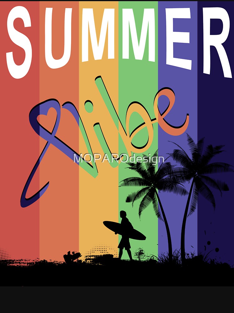 Summer Vibe Gradient Surf Tee – Rainbow Beach Palms Minimalist Graphic by MOPAROdesign