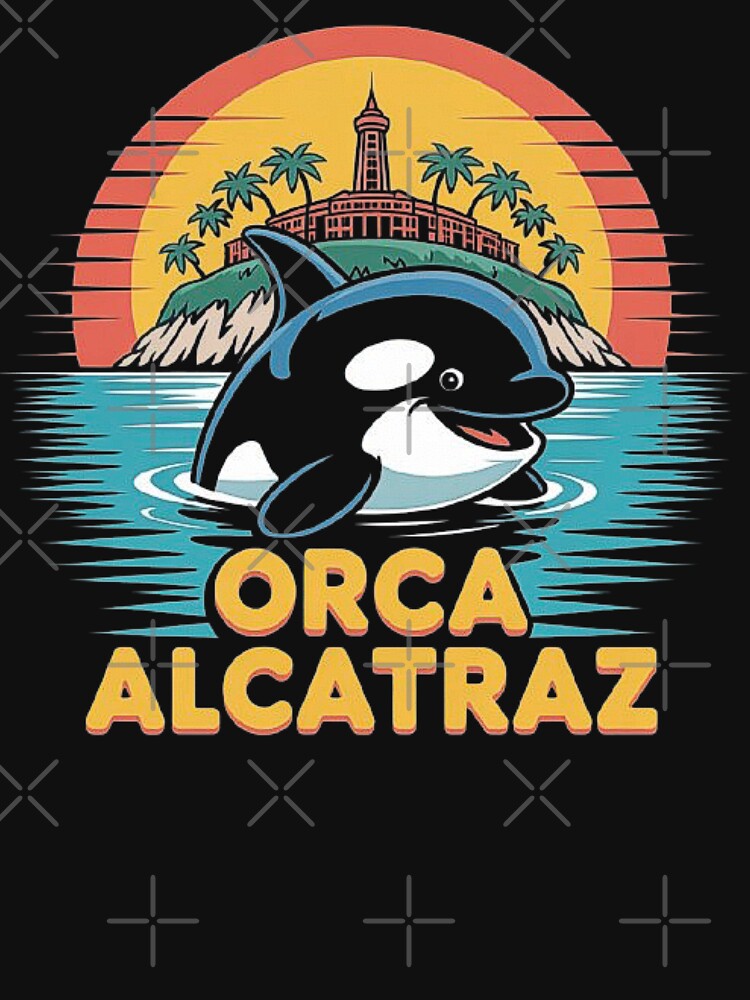 Orca Alcatraz – Fun Whale Sunset Island Art by love3617