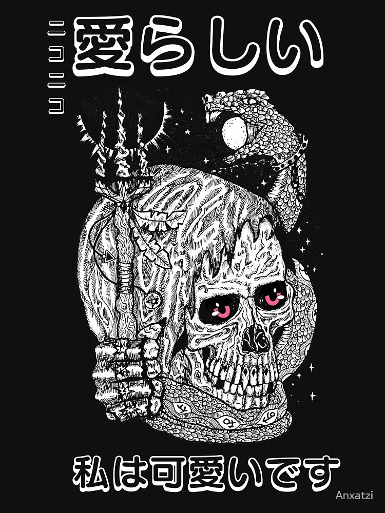 Anime eyes Harajuku skull- Dark Kawaii Black by Anxatzi