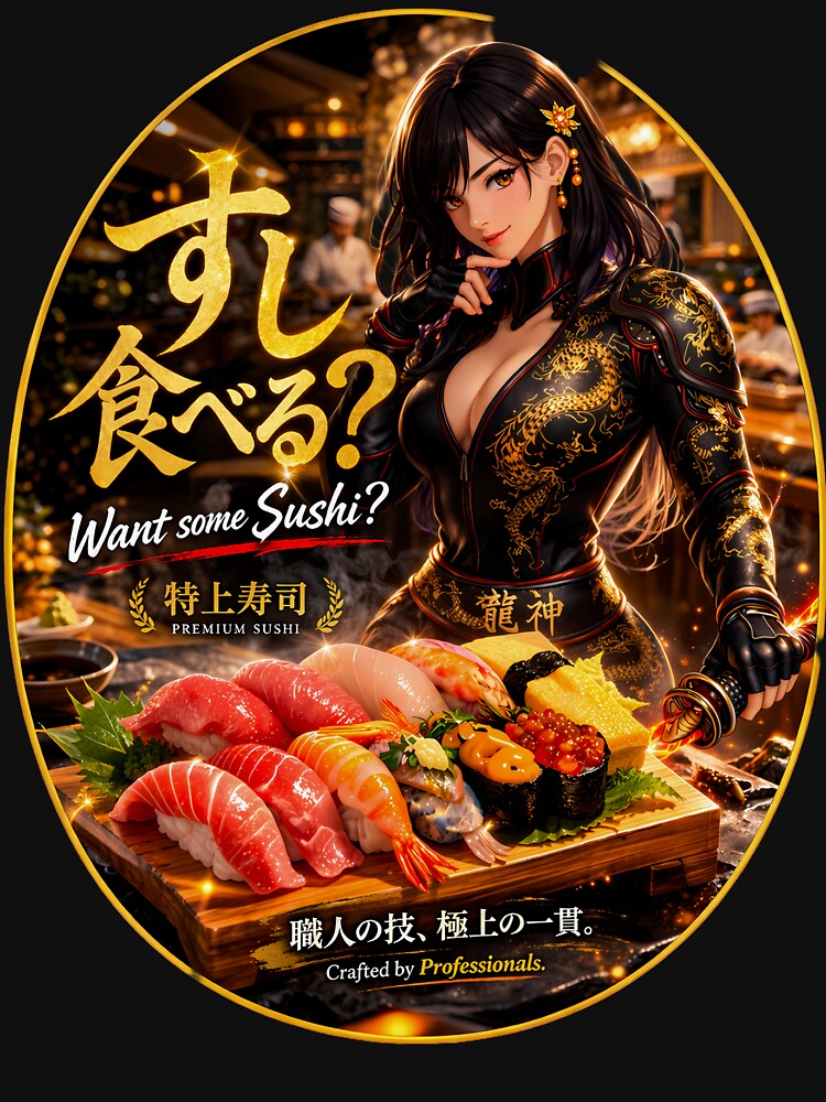 yber Sushi Girl – Want Some Sushi Japanese Samurai Design by Dragon-Samurai