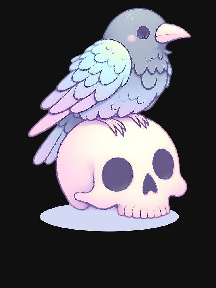 Pastel Cute Crow on a Skull - Spooky & Adorable Aesthetic by Kawaii-n-Spice