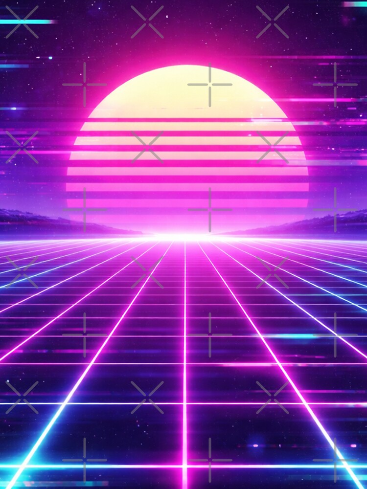 Neon Grid Sunset Vaporwave Scene by SassyArtistry