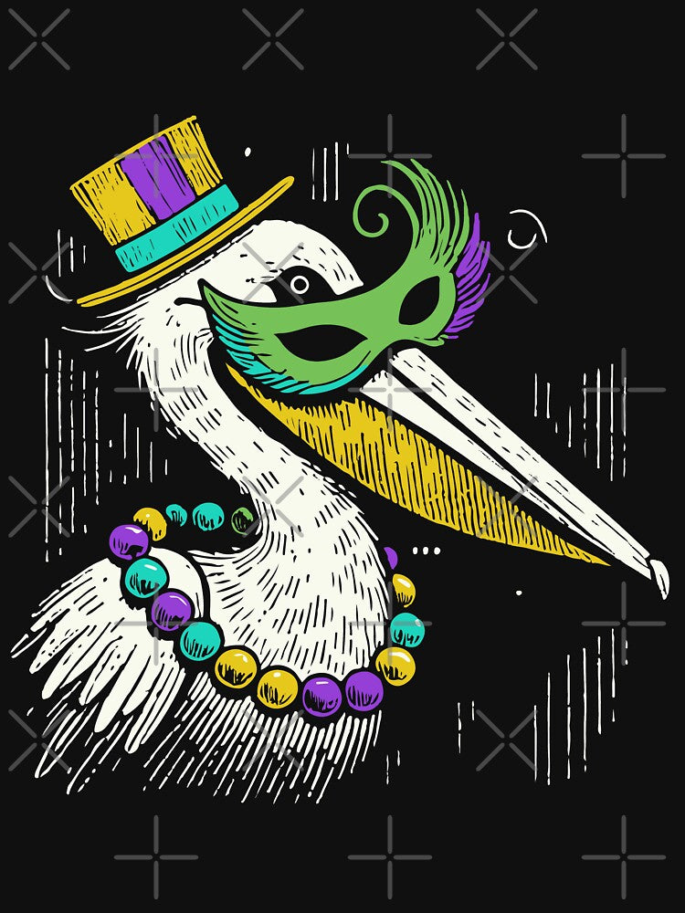 Mardi Gras Pelican With Beads and Mask by LuminOrb