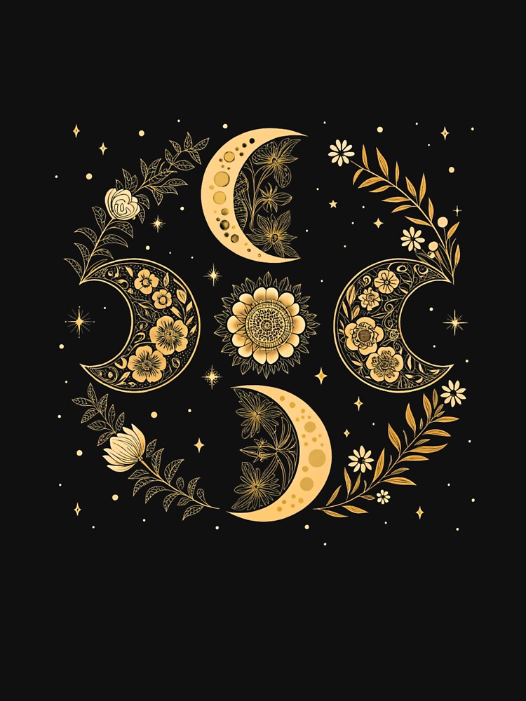 Celestial Moon Phases Floral Sun Mandala – Golden Boho Night Art by A1MarketDesigne