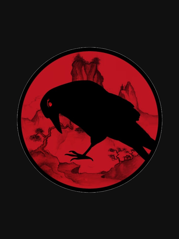 raven with japanese mountains behind by Jerry Tom ⭐⭐⭐⭐⭐