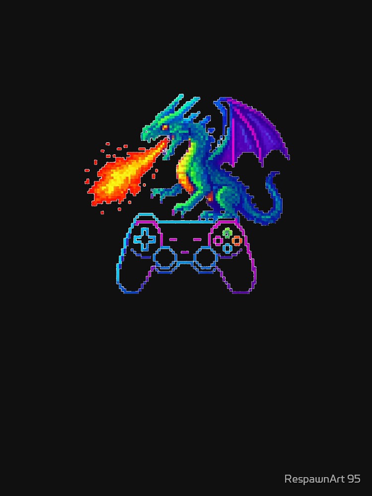 Retro Pixel Art Dragon – Gaming Fire Design by RespawnArt 95