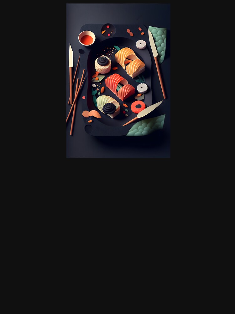 Modern Minimalist Sushi Platter Dark Aesthetic Food Art by ShadowAndSlate