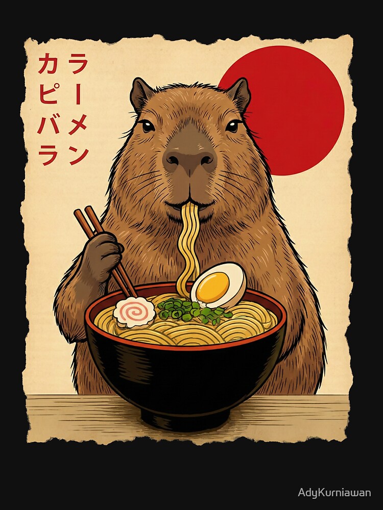 Japanese Ramen Capybara Funny Anime Style Foodie Graphic by AdyKurniawan