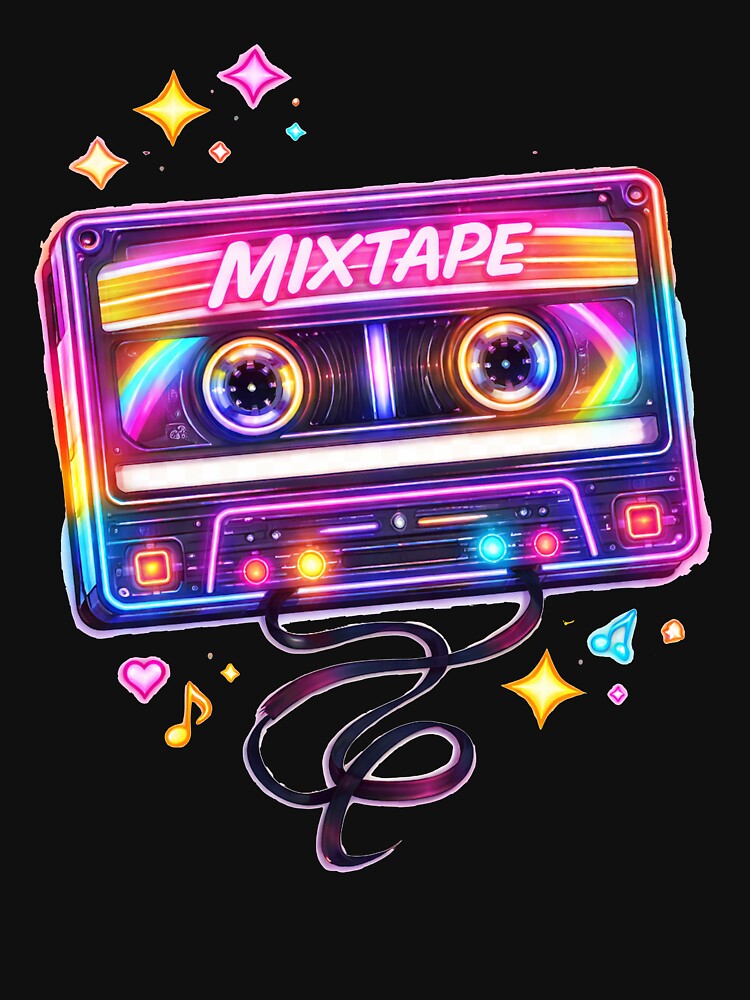 Neon Mixtape Retro Cassette by hiperdinotees