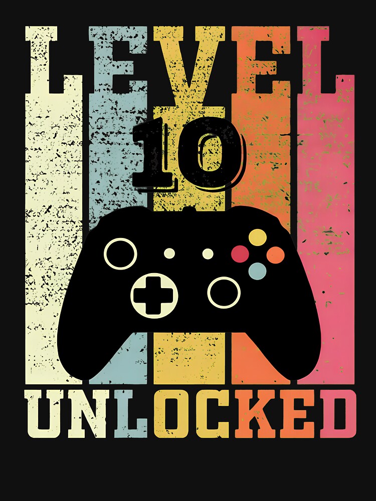 Level 10 Unlocked Vintage Retro Gamer 10th Birthday by OlyvieArt