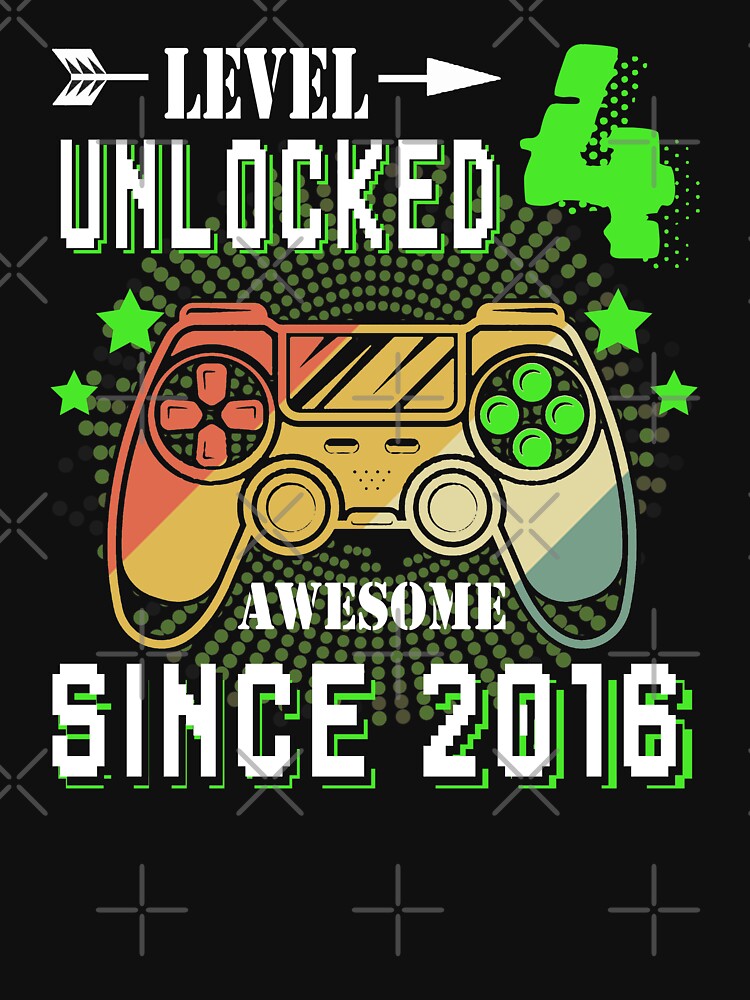 Level 4 Unlocked Awesome 2016 Video Game 4th Birthday Gift by binly123