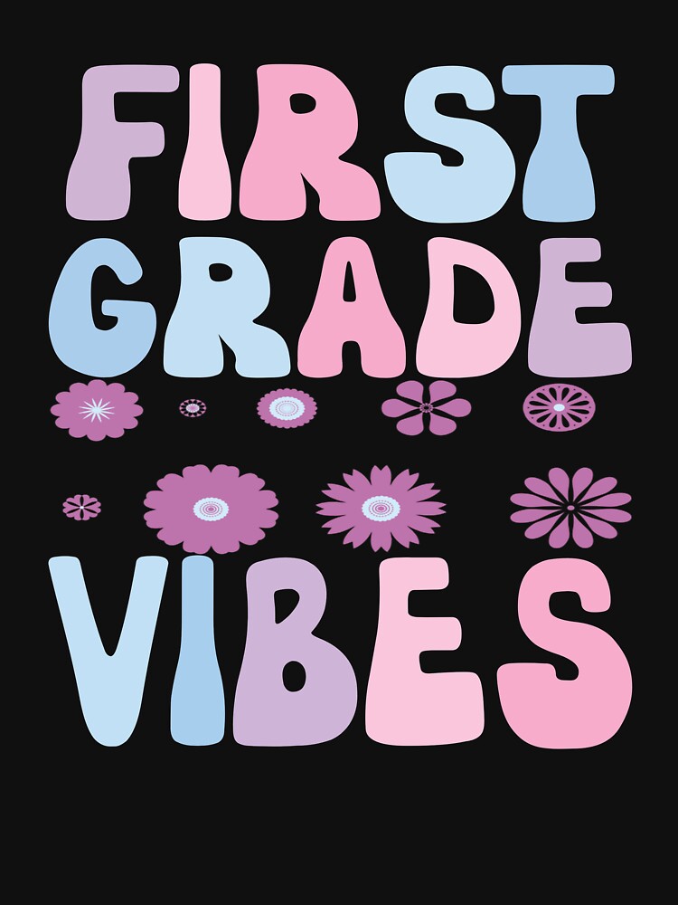 First Grade Vibes Retro Purple Flowers Funny First Grade Gift by SharpThreadZ