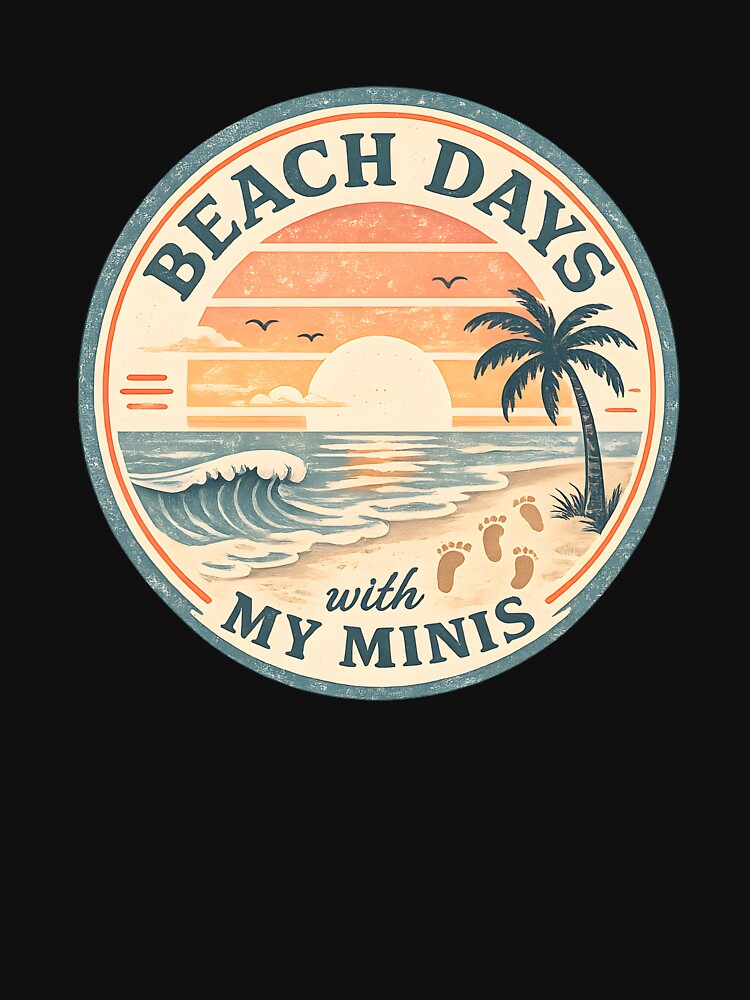 Vintage Beach Days With My Minis Sunset T-Shirt Retro Ocean Waves Family Design by FestivityFinds