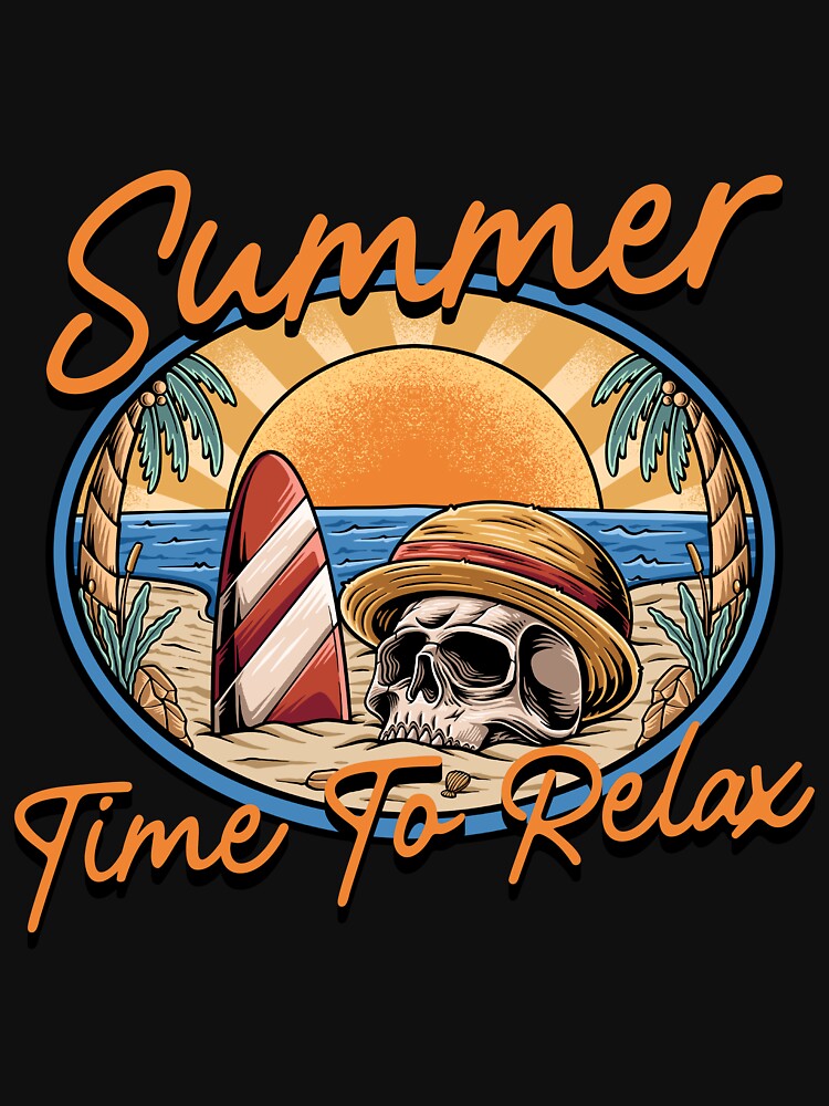 Summer Time to Relax – Retro Beach Skull Surf Art by Lunovity Labs
