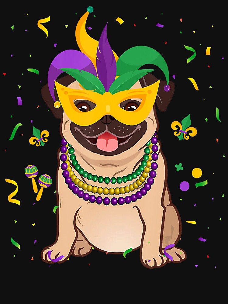 Jester Beads Mask Pug Dog Lover Owner Mardi Gras Parade by BrandyBare