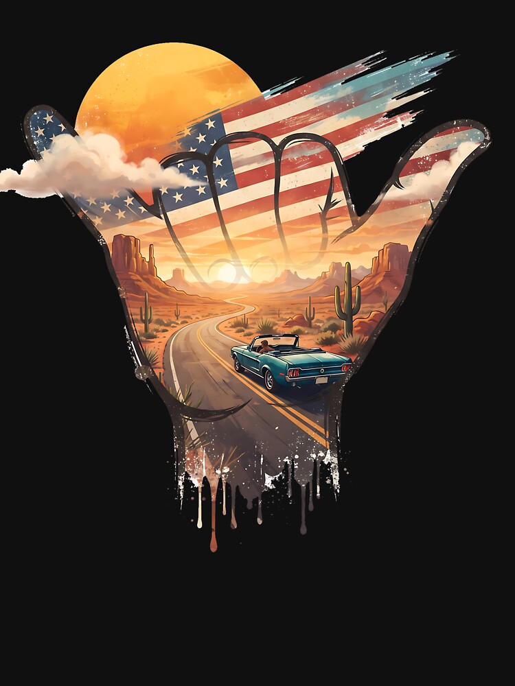 USA Shaka Desert Road Trip American Flag by MythicCotton