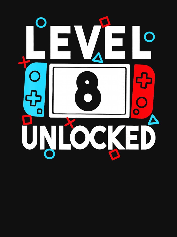 Level 8 Unlocked 8th Birthday Gamer Design Retro Gaming by FGTV2021