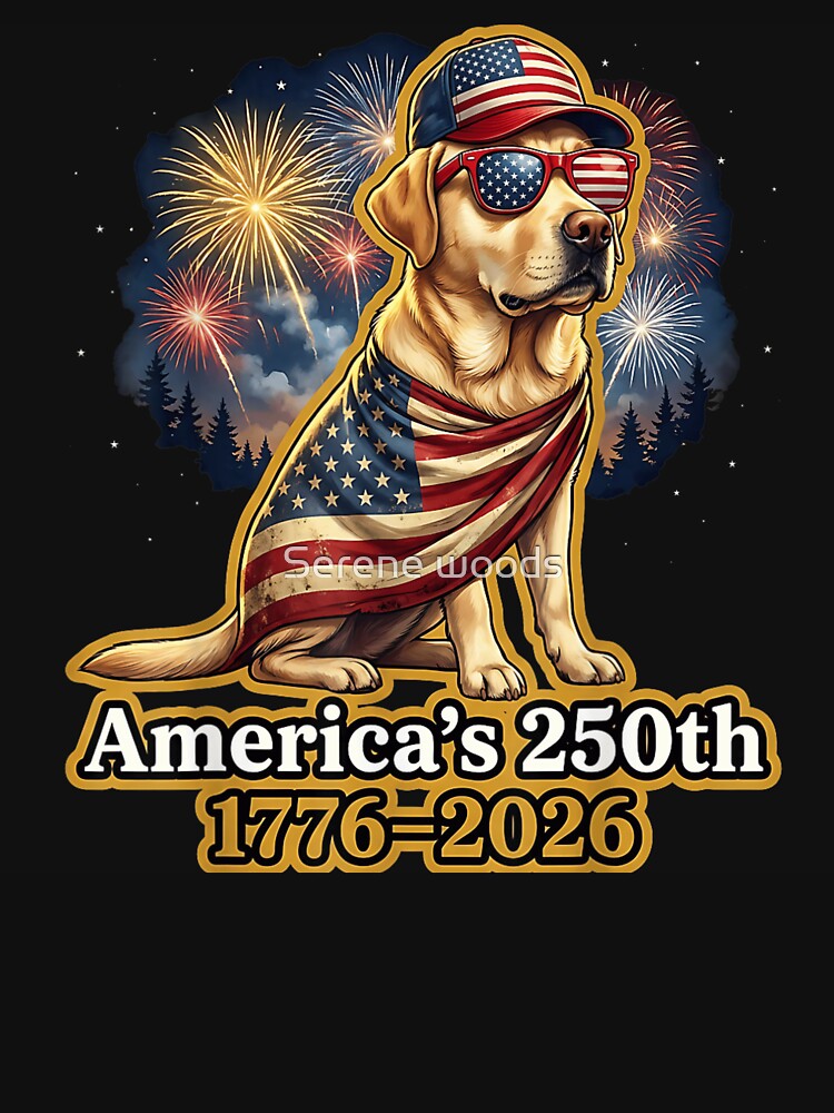 America 250th Anniversary Patriotic Golden Retriever Dog Wearing American Flag Sunglasses by Serene woods