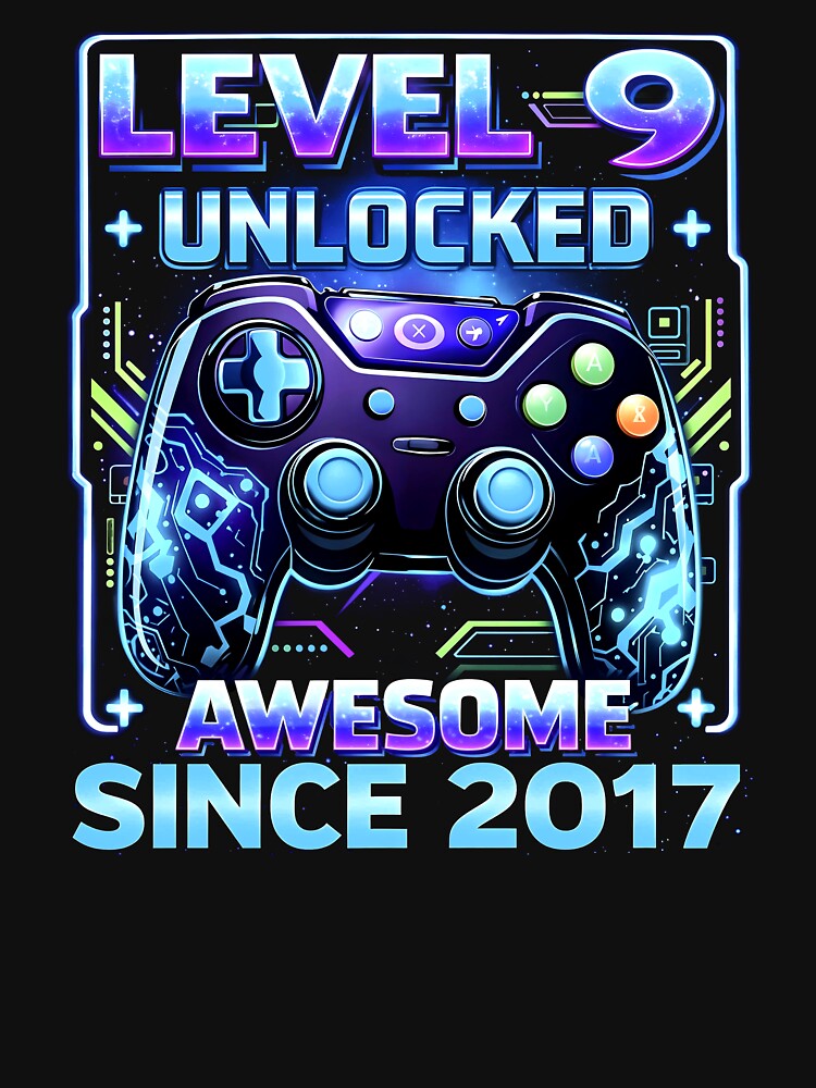Level 9 Unlocked Gamer 9th Birthday Controller Design For Boys Kids by ArmyAbodo