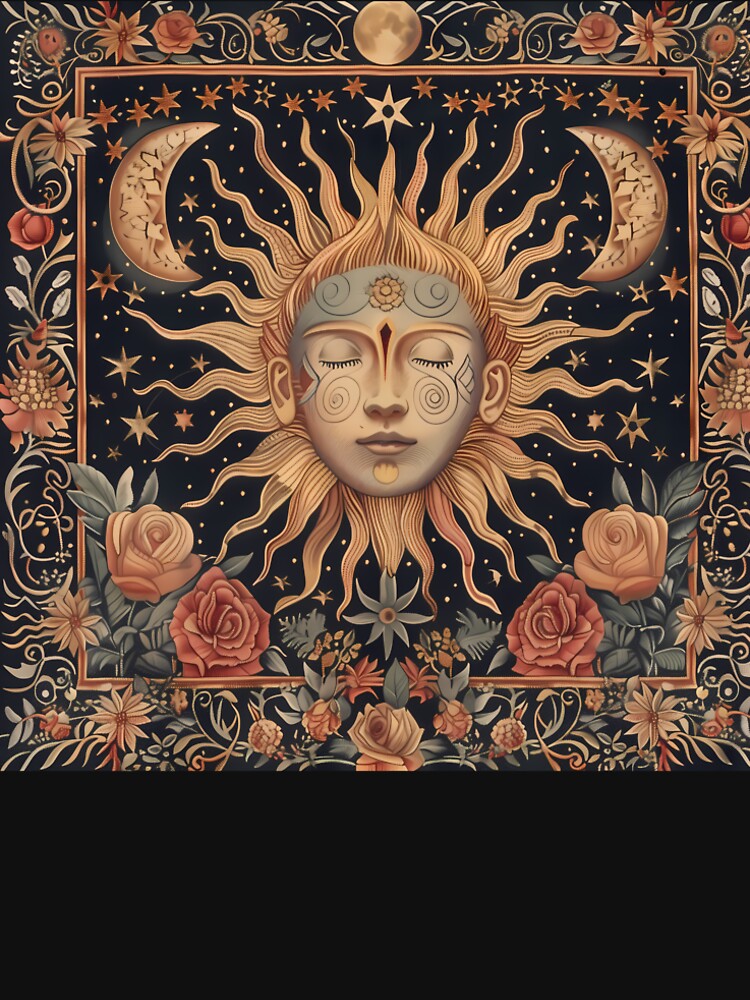 Celestial Sun and Moon: Mystical Floral Cosmic Art, Birthday Gift, by jonnyhoff
