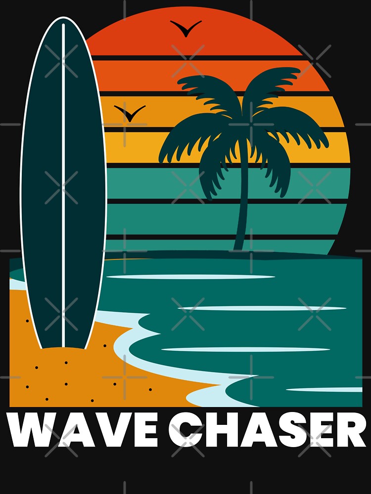 Wave Chaser - Retro Sunset Surf Palm Tree Surfboard by Sunserize Designs