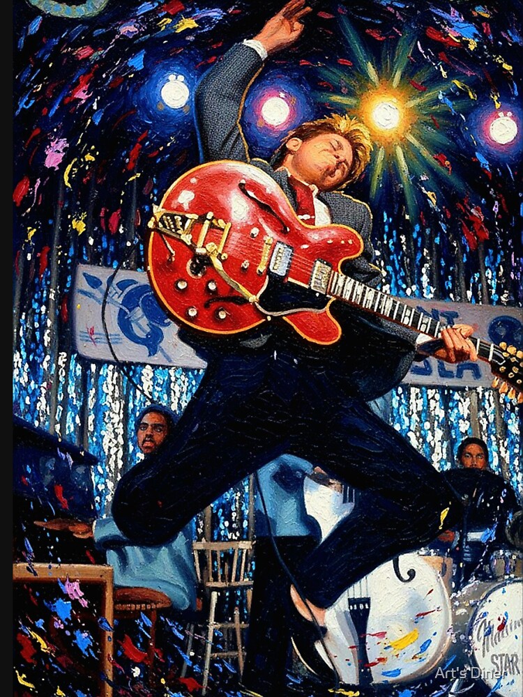 80s Time Travel Movie Rock and Roll Art | Vintage Red Guitar Stage Jump Painting | 50s Aesthetic by Art's Diner