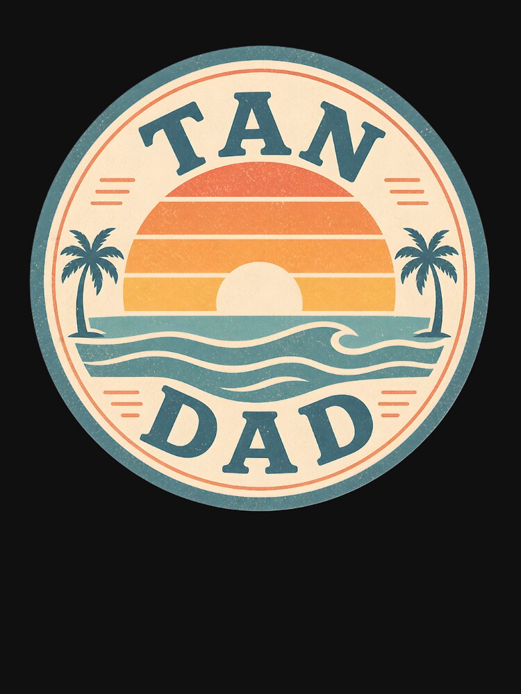 Vintage Tan Dad Beach Sunset T-Shirt Retro Ocean Waves Palm Trees Design by FestivityFinds