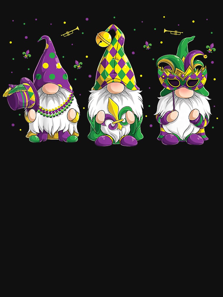 Funny Gnomes Jester Beads and Mask Mardi Gras Gnomes Carnival by Wendiart